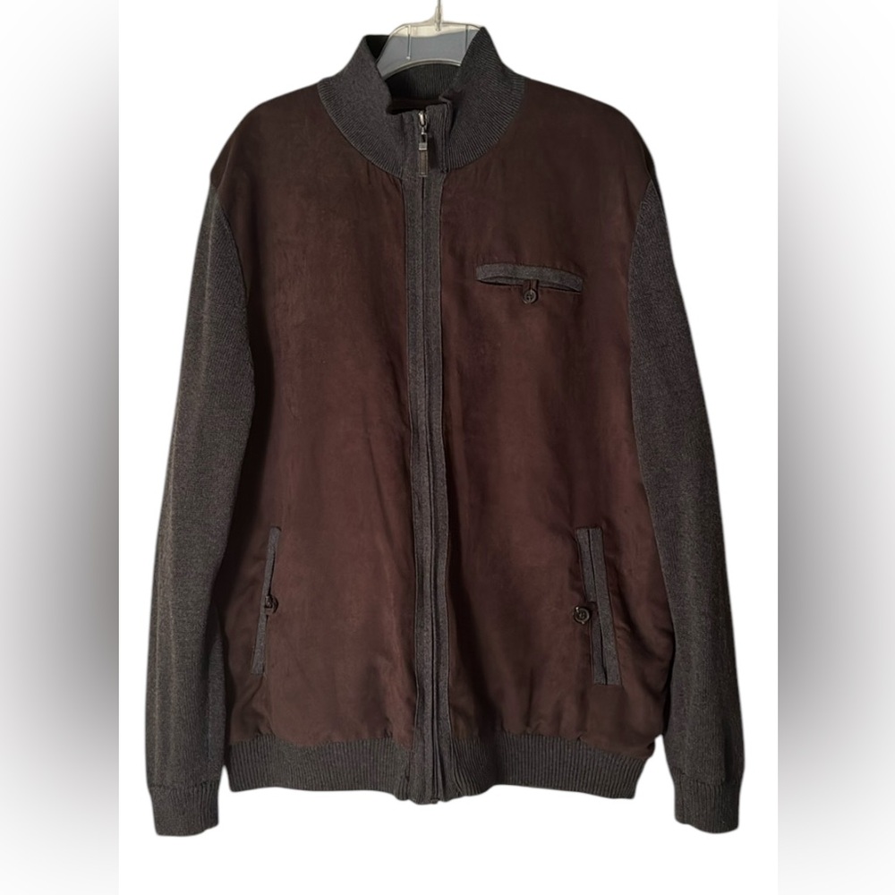 TASSO ELBA Men's Faux Suede Knitted Quilted Lined 3 Front Pockets Jacket Large